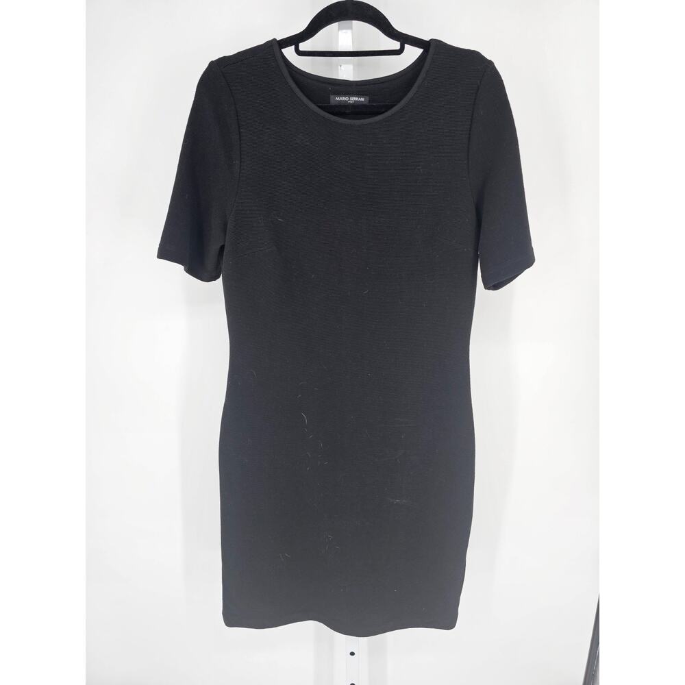 Mario Serrani Italy Womens Sz S Midi Length Dress Black Ribbed Short Sleeve